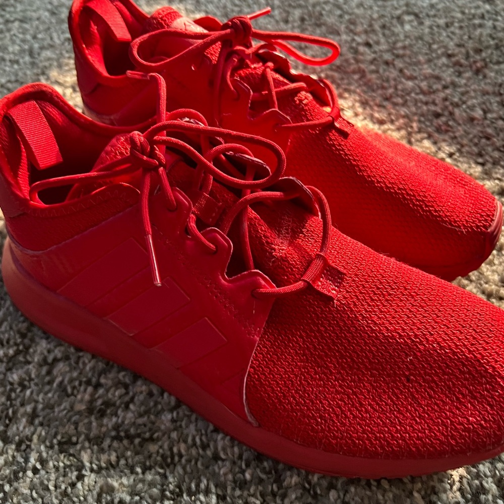 red adidas running shoes, barely worn, size 8
